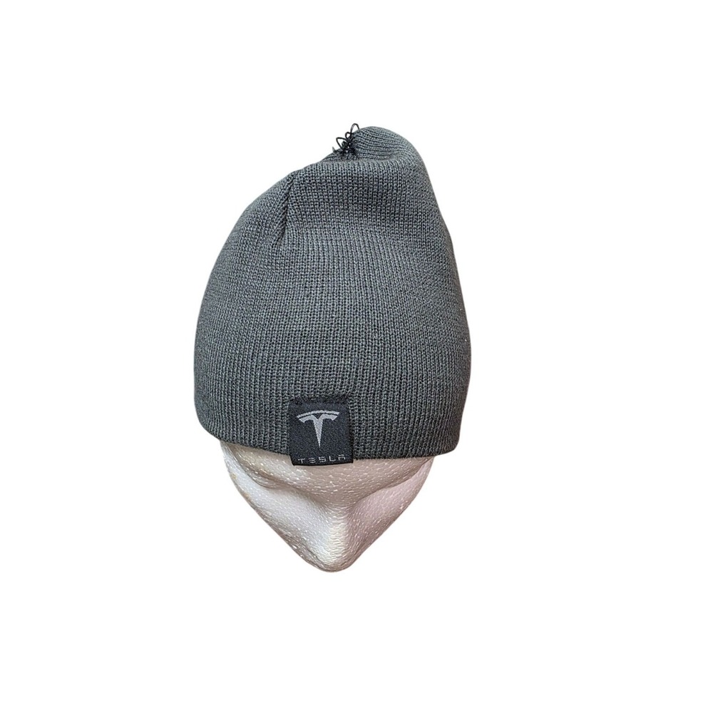 Tesla Knit Beanie Hat Reversible Black & Gray Unisex Stretchable Size OS